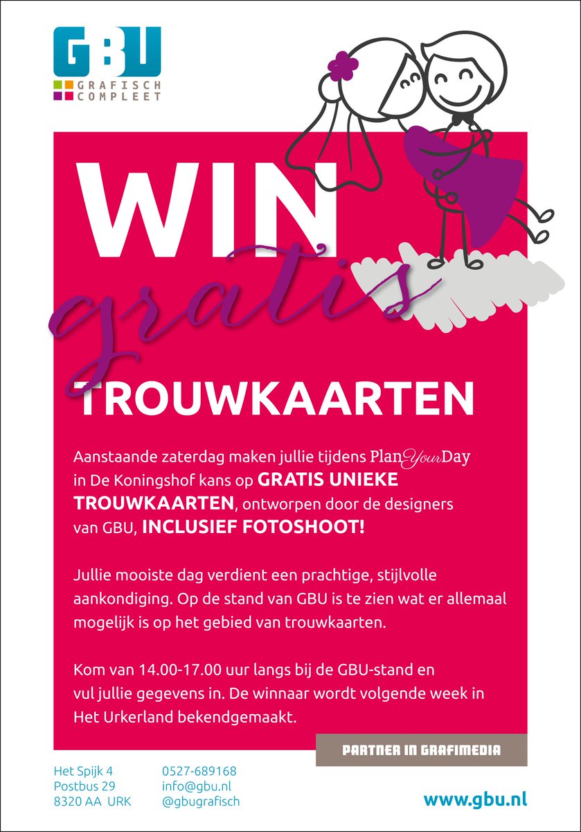 gbuprintmedia's tweet photo. #top GRATIS trouwkaarten winnen? Zaterdag 14-11 van 14-17.00 uur: PlanYourDay in De Koningshof en bezoek onze stand! https://t.co/qBzL6LbtPt