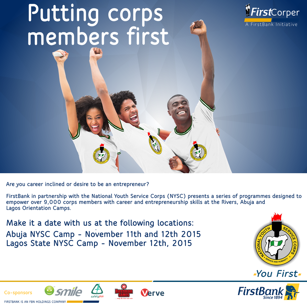 FirstBankngr's tweet photo. It's Flash back Friday! Mention 3 things you remember about being a Corp Member. Kindly RT and use the #FirstCorper https://t.co/sQNLr6idRW