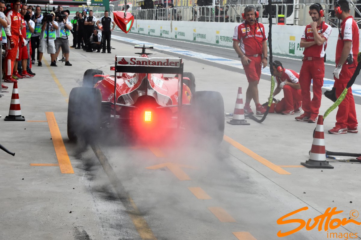 MSI_Images's tweet photo. #driftperfect as #sebastianvettel draws some rubber on his @ScuderiaFerrari #pitbox @InterlagosTrack #BrazilGP #F1 https://t.co/iuzTuqSMsX