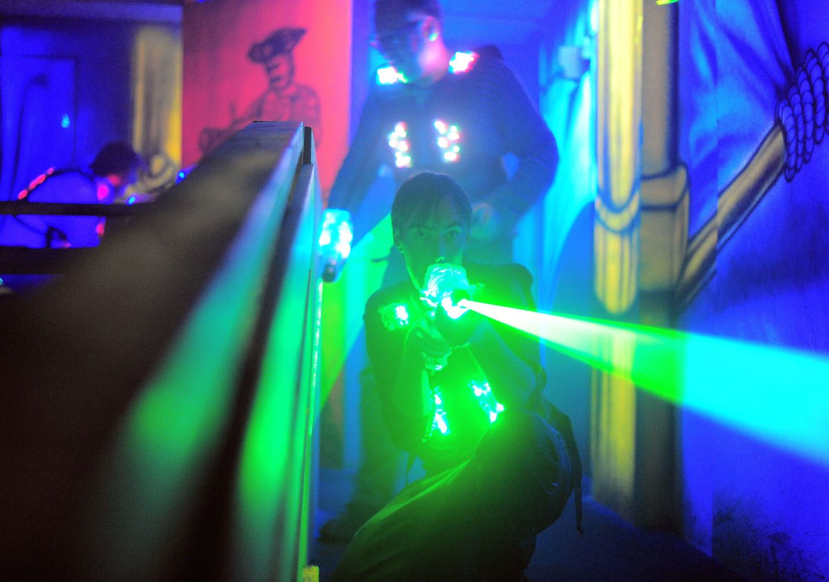 Lungfish's tweet photo. @BBCCornwall @laurencereed We raised £1050 by getting 50 businesspeople to shoot each other with lasers! https://t.co/14eBjcuLgf