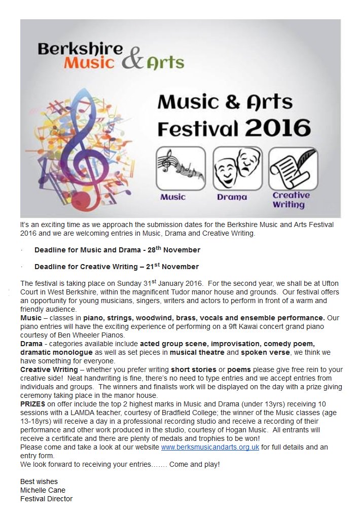 Deadlines! 8 days to go for creative writing, 15 days for music &amp; drama.