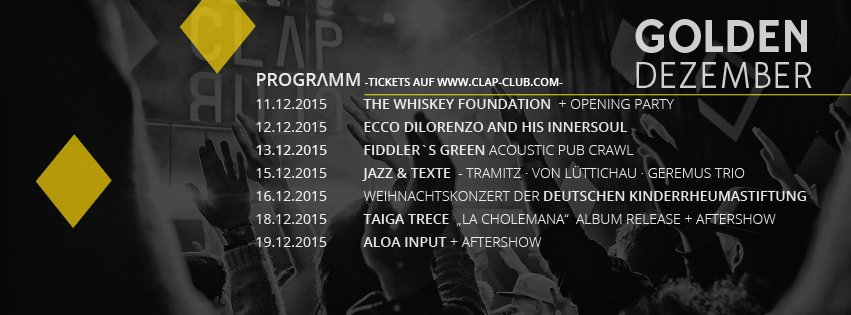 ClapClubMuc's tweet photo. Programm Dezember! @puls_br @bayern3 @egoFM @ConcertsMunich @m945 @MucGehtRaus @SZ_Kultur @lovemunich @curtMuenchen https://t.co/NsOf2JarQw