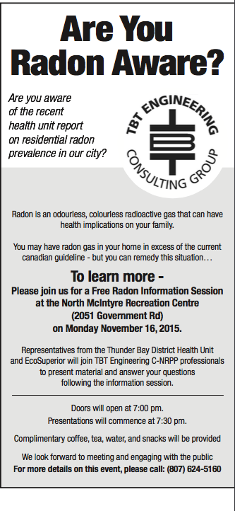 mrs_s_peterson's tweet image. FREE RADON GAS SESSION #TBTEngineering #TBDHU #Radon #radongas #thunderbay
Monday November 16th, 2015