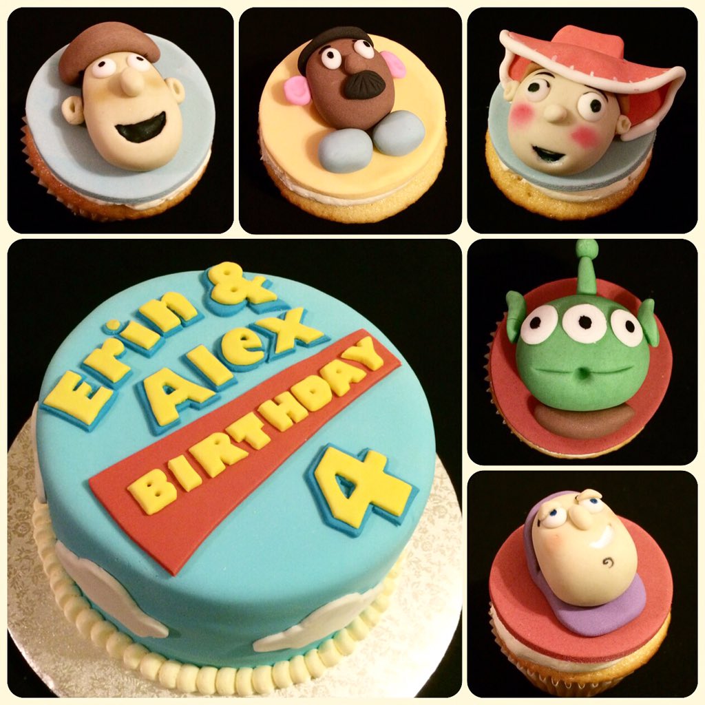 KathsCupcake's tweet photo. Toy Story cake &amp; cupcakes #Woody #BuzzLightyear #MrPotatoHead #Jessie #Martian #ToyStory #fondant #cupcakes #clouds https://t.co/Vja5cDC8ZN