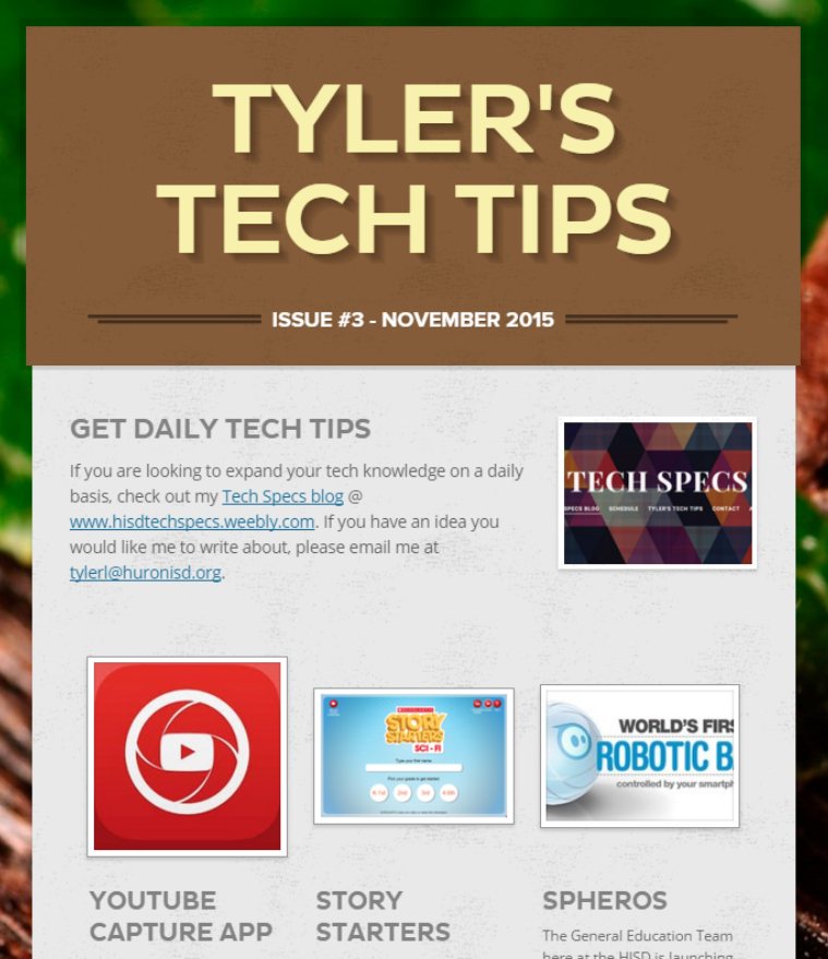 TLeipprandt's tweet photo. The November issue it out. Check out Tyler's Tech Tips https://t.co/RGjZPo6Tp3 #hurontechtips #edtech https://t.co/gXxDzW7KXr