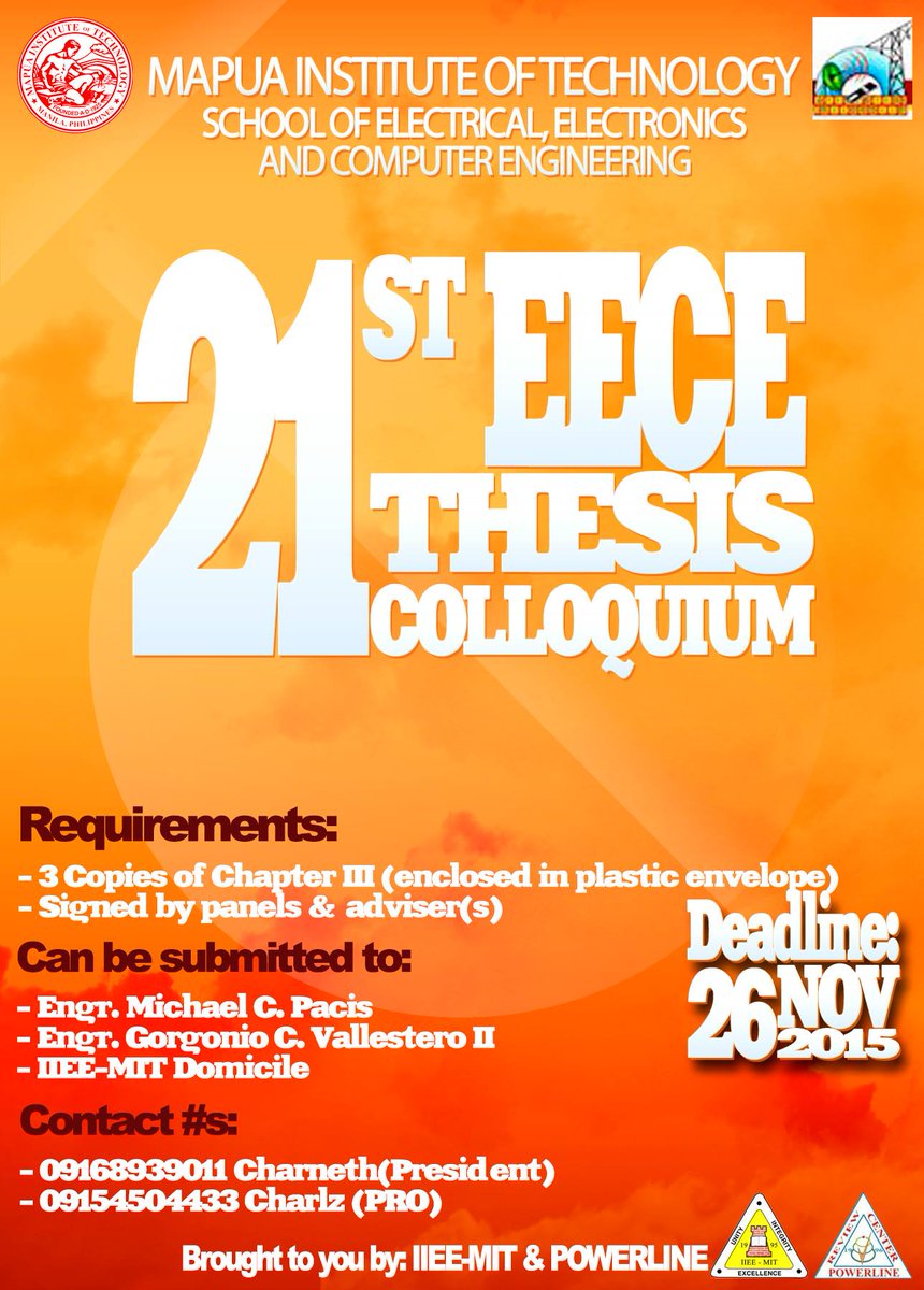 iieemit's tweet photo. @EECESC @OneMapua  IIEE is open for the submission of requirements for the thesis colloquium. Deadline is on Nov 26 https://t.co/AerWxykaqy