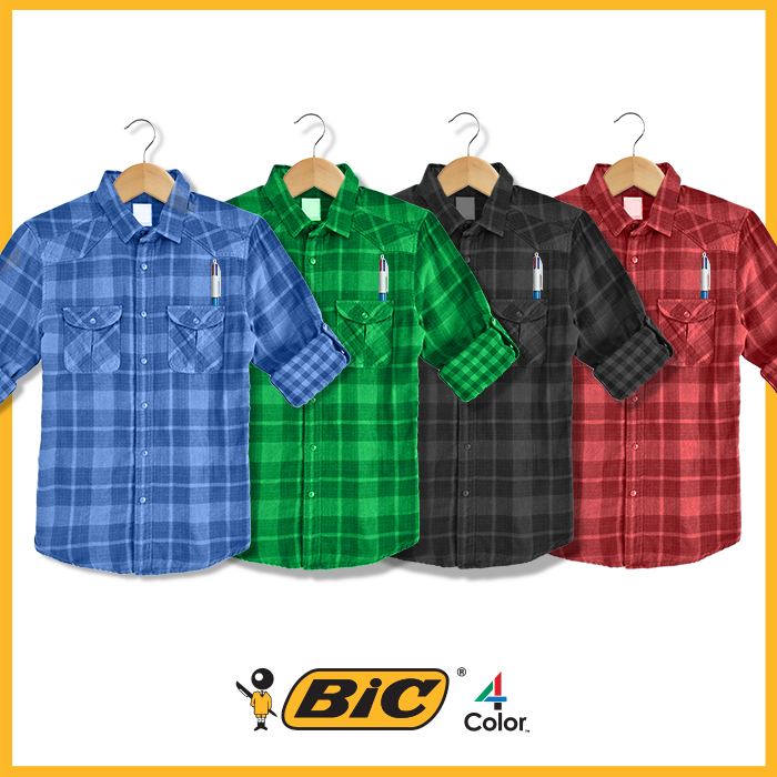 BICWrite's tweet photo. The 4 Color guys love their fall flannels! #BIC4Color https://t.co/Db9d3Vx94m