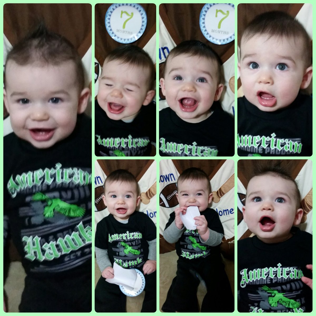 MrsMegB44's tweet photo. Our little baby stud muffin - 7months 💚 #growingwaytooquick #happyboy #sillyboy #daddiestwin #myeverything #momlife https://t.co/Z0VOuWwCTm