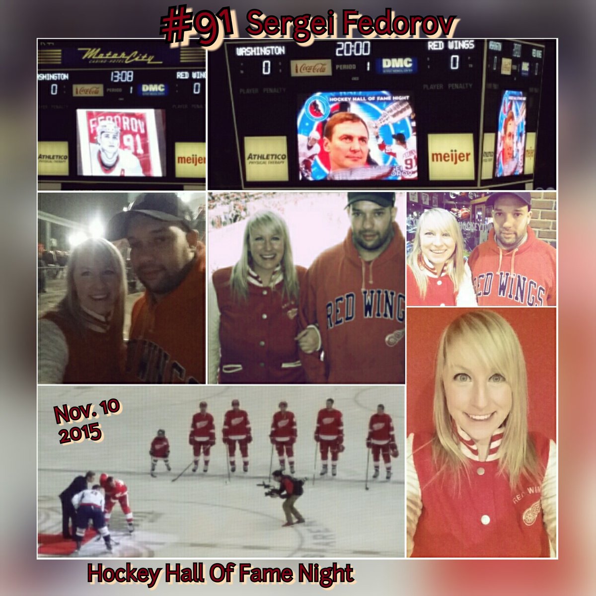 MrsMegB44's tweet photo. Had a great time w/my man ❤ @JoeLouisArena @DetroitRedWings #hockeyhalloffamenight #SergeiFedorov #91 #DETvsWAS #1-0 https://t.co/adJLAZOLCn