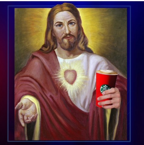 LoMarie23's tweet photo. WWJD? Enjoy a @Starbucks PSL. #StarbucksRedCup https://t.co/YUjrBqxWV3