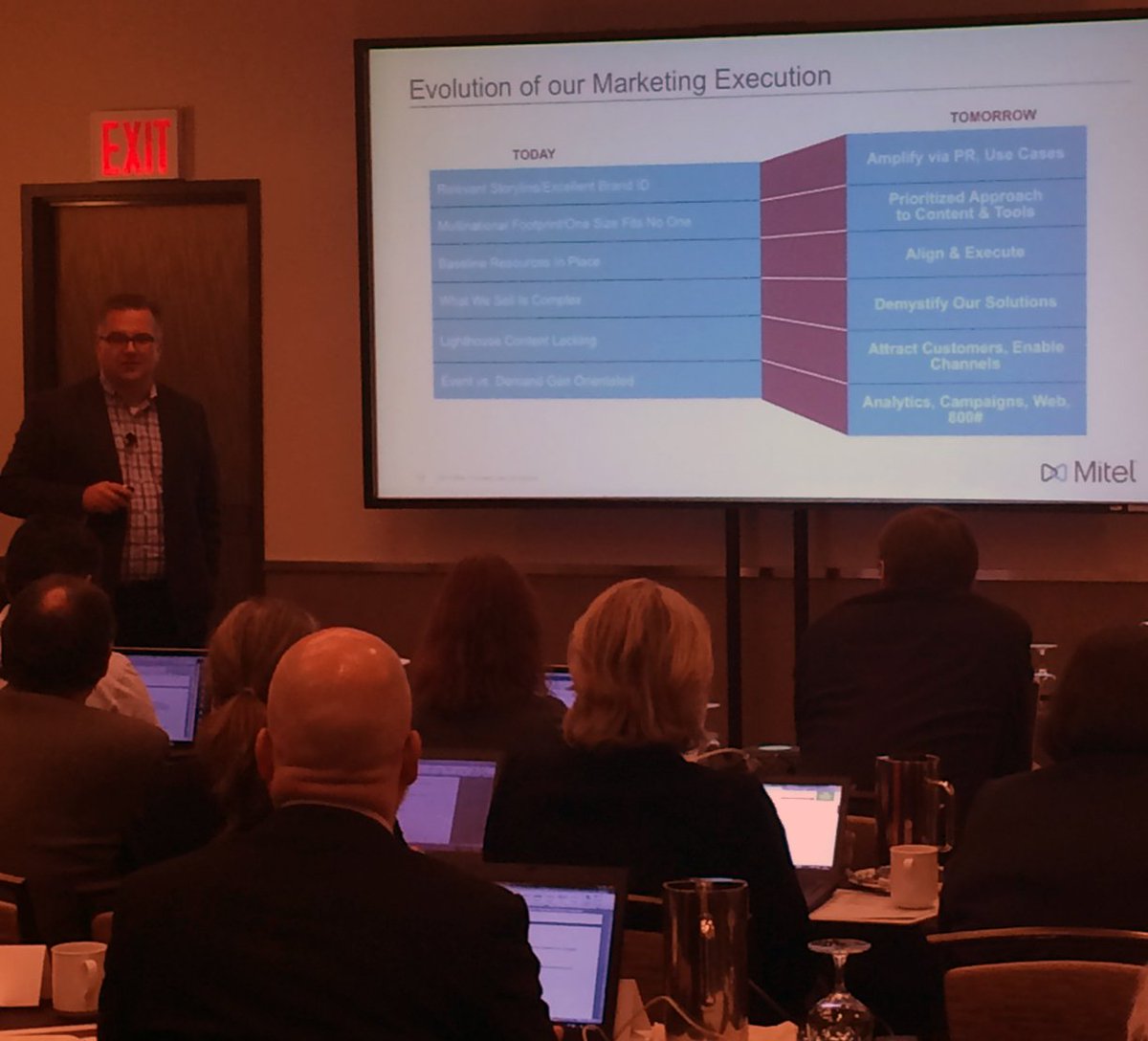 Mitel's tweet photo. Wes Durow talking about marketing as an extension off strategy. #AnalystDay2015 #MitelNext https://t.co/KNyFZTbZS5