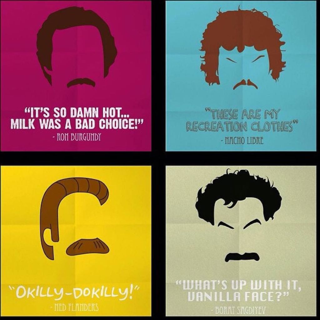 MovemberBham's tweet photo. What look are you going with this #Movember? #RonBurgundy #NachoLibre #NedFlanders #Borat https://t.co/Y8MxBK1OIJ