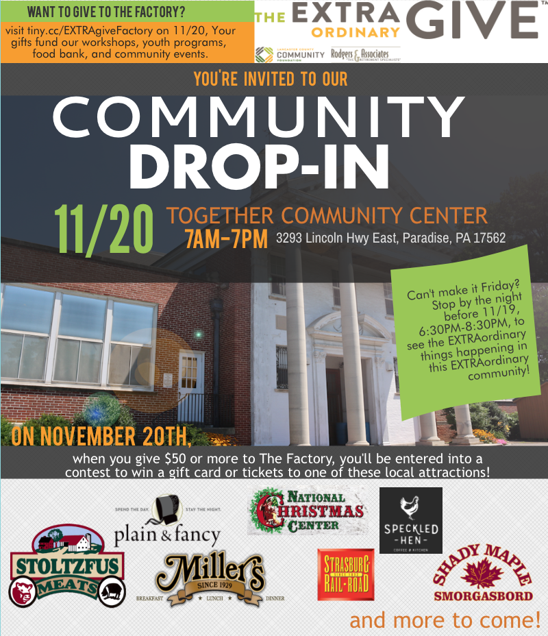 #1WeekUntil the #EXTRAordinarygive ! Are you coming to our Community Drop-In? We can't wait to see you there!