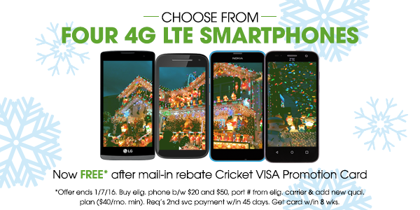 Cricketnation's tweet image. Get FREE* 4G LTE #smartphones after a mail-in rebate Cricket VISA Promotion Card! mycrk.it/44glte