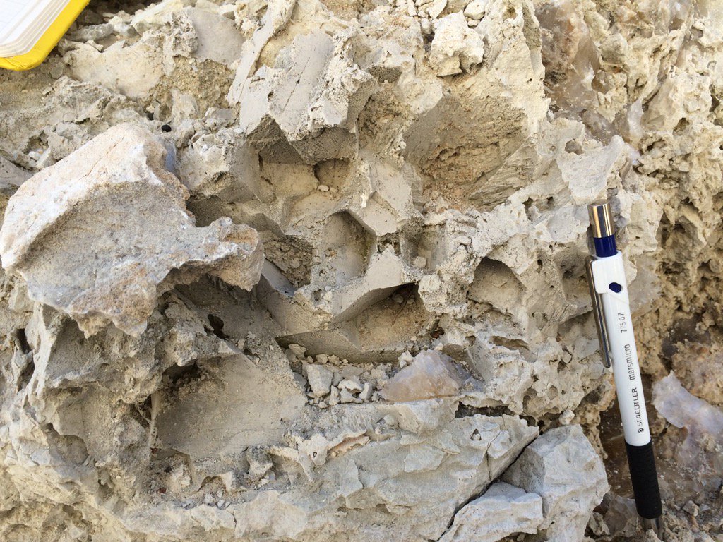 _AberdeenUni's tweet photo. Gypsum shaped holes left behind in a mud. Really nice AND the sun was still shining!! #CarbonateQueen https://t.co/APcvWFU2dY