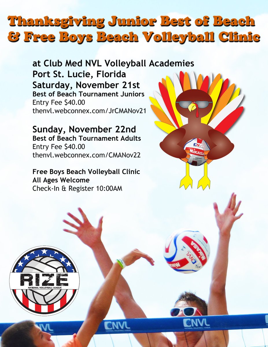 TheNVL's tweet photo. Free Clinic for boys!?! Best of the Beach Thanksgiving style?! 
More info here at the https://t.co/pYqS476fmE https://t.co/uiAhFioUy6