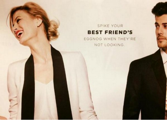 jteore's tweet photo. Undermining @Reuters header: @Bloomingdales SPIKED EGGNOG AD OUTRAGE https://t.co/kB025HOGUC #DateRape #BlurredLine https://t.co/4ax549XI2V