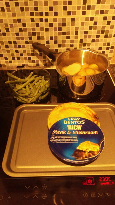 Serving suggestion for a cold day. "Rich" Steak &amp; Gravy, Green beans, potatoes. #fraybentos