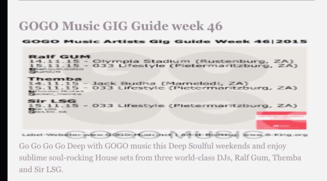 DHN_DeepHouse's tweet photo. @GOGO_Music_1 Gig Guide. Catch @Gogo_Themba @ the #SoulMeditation2 Album Launch.
Read more:
https://t.co/8IV0WSUvaX https://t.co/n8yXfSL230