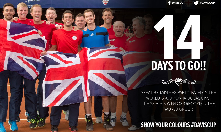 DavisCup's tweet photo. 2 weeks to go to the #DavisCupFinal!! #DidYouKnow Great Britain has competed in the World Group on 14 occasions? https://t.co/EMxWLTdG2q