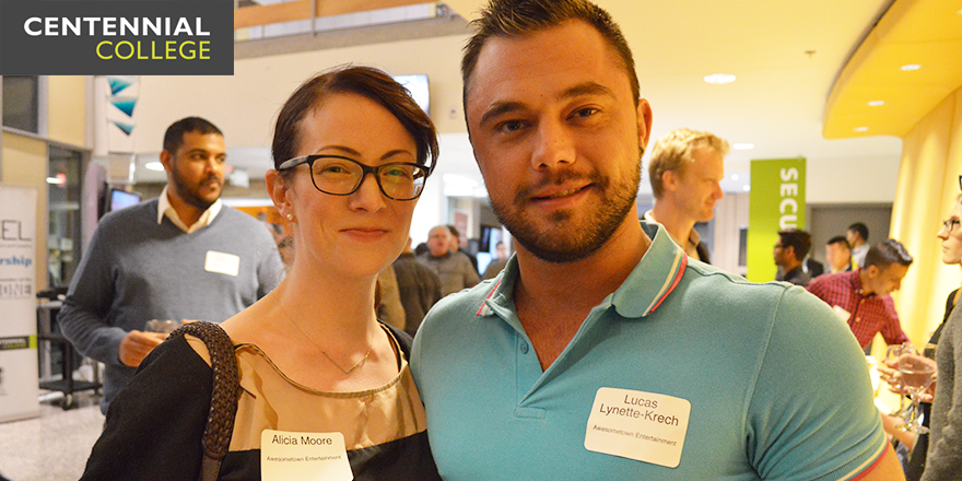CentennialTODAY's tweet photo. What impressed @awesometownTO's Lucas and Alicia most about our interns? Their tenacity. #SACIndustryNight https://t.co/N7z1TC5Dab