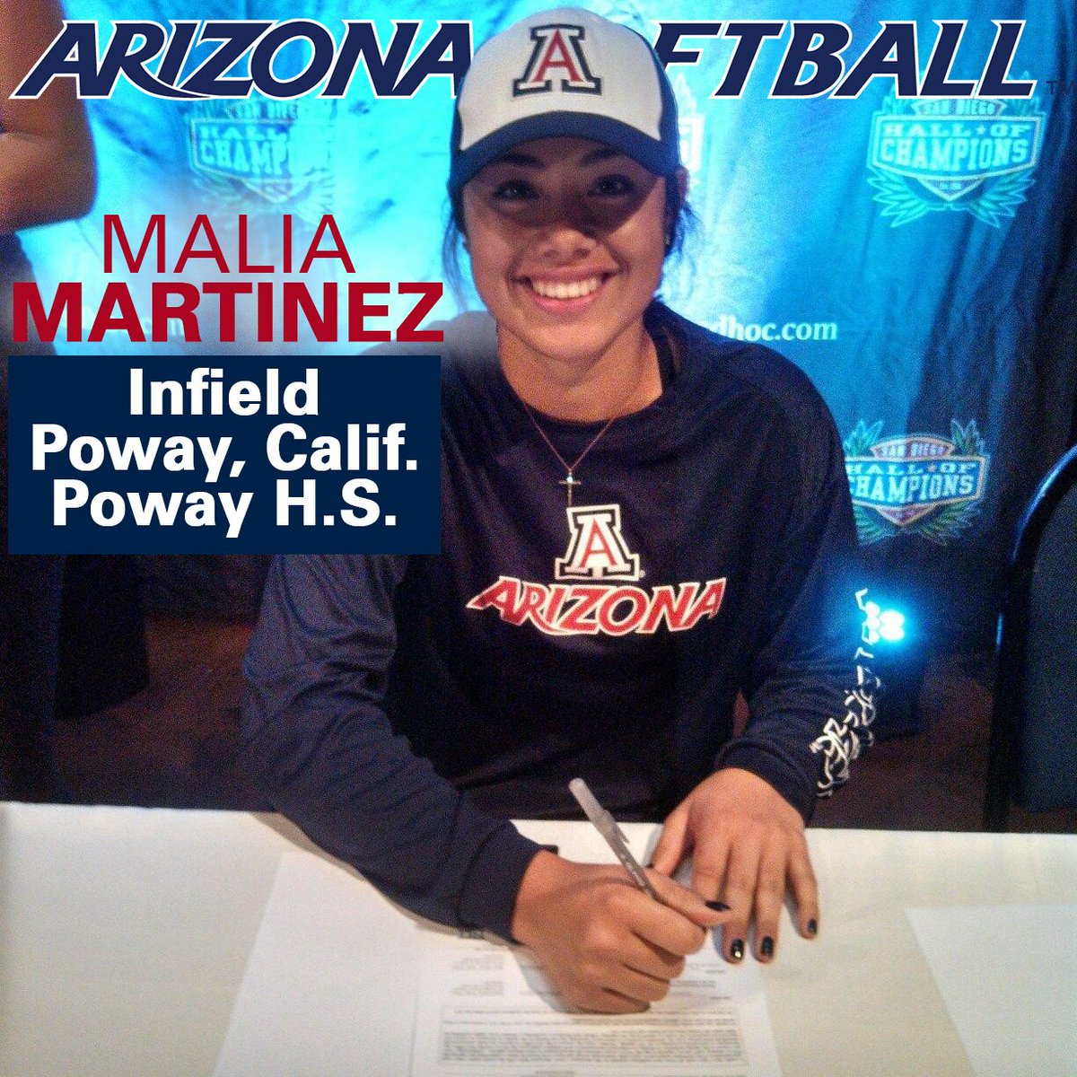 ArizonaSoftball's tweet photo. Arizona's next NLI is in! Welcome to the family, @malia_martinez! https://t.co/b3hKC0uDc7