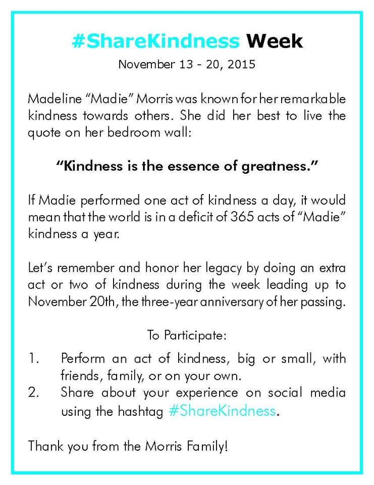 UtahDHHS's tweet photo. #ShareKindness Nov13-20 in honor of #MadelineRose who was featured in our 2012 Teen Memoriam https://t.co/PC4QCByisr https://t.co/GQWUskQIdN