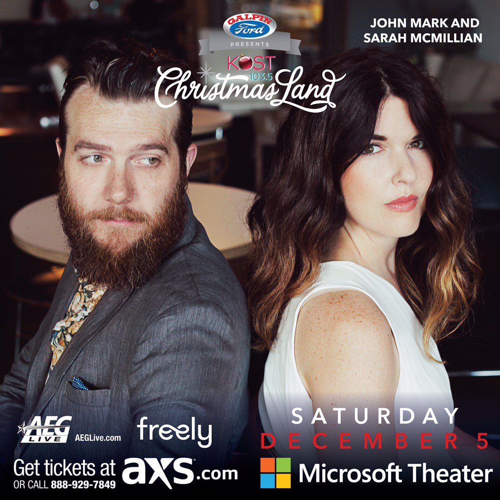 ChristmasLandLA's tweet photo. @johnmarkmcmillan and @sarahkmc will be gracing the stages of #ChristmasLand December 5th at the Microsoft theater! https://t.co/4Jilb8ocJU