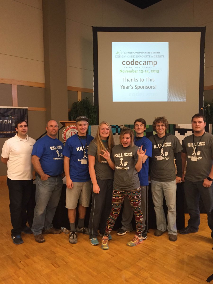 PrinterLogicc's tweet photo. Ready for 24 hours, no sleep. Just code. Code Camp 2015! Good luck teams! #bringyourgenius #codecamp2015 @dixietechs https://t.co/NrZwTV79c7