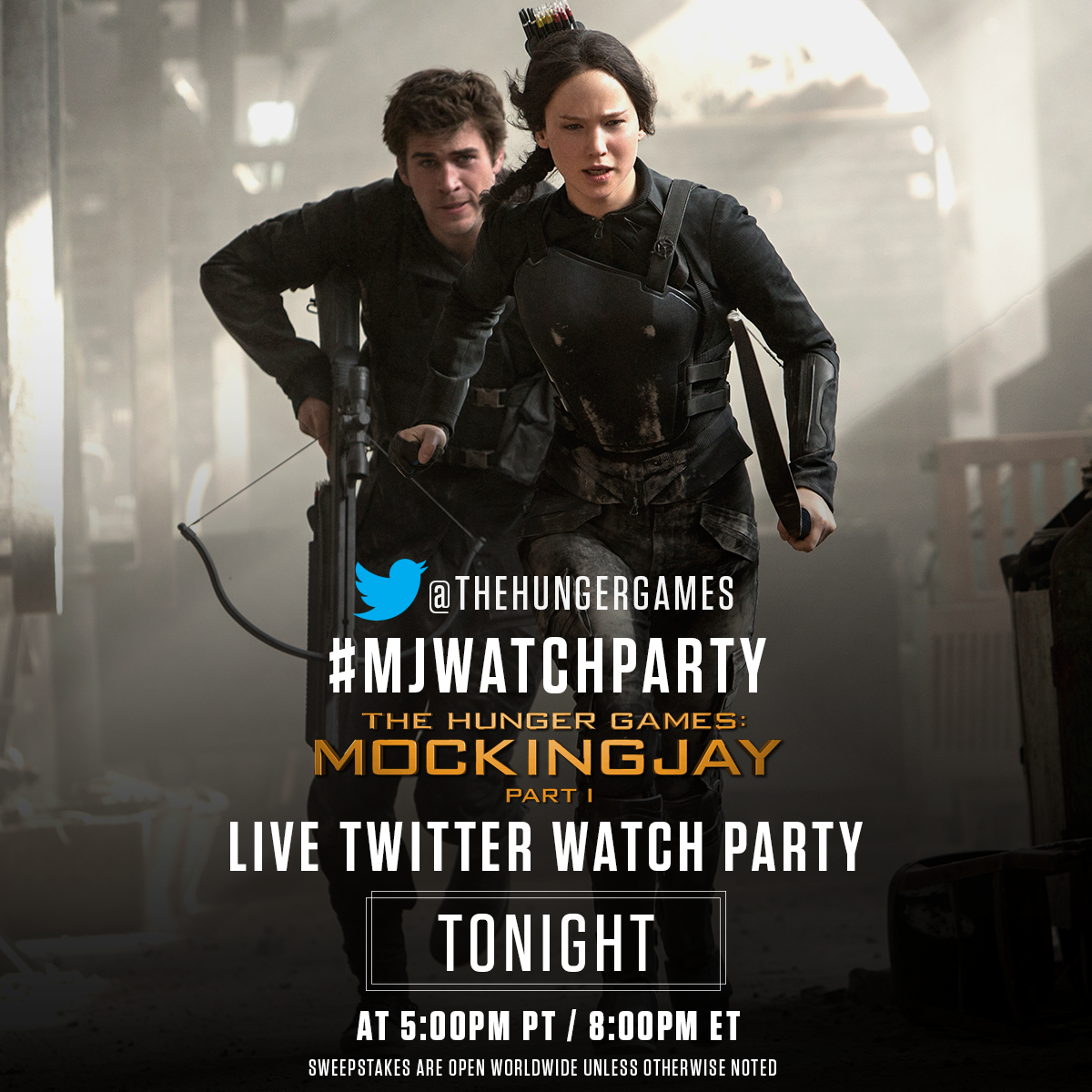 TheHungerGames's tweet photo. TONIGHT - Join the LIVE #MJWatchParty! Rent #Mockingjay Part 1 for only $0.99 today: https://t.co/cpOgZASCOq https://t.co/pLDz9voghD
