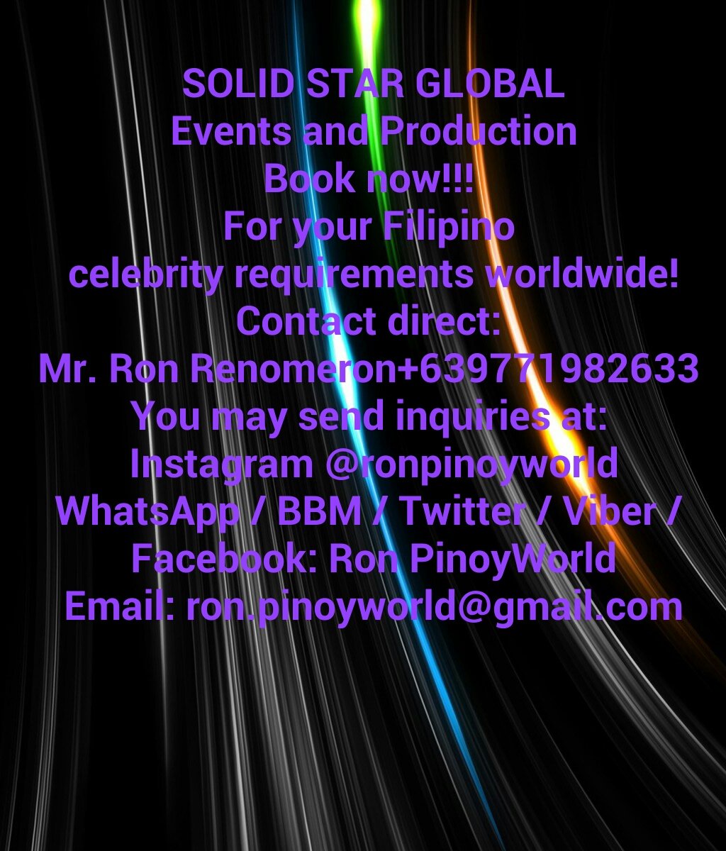 RonPinoyWorld's tweet image. For your Filipino World Class celebrity and artist booking. Email: ron.pinoyworld@gmail.com
facebook.com/ronpinoyworld