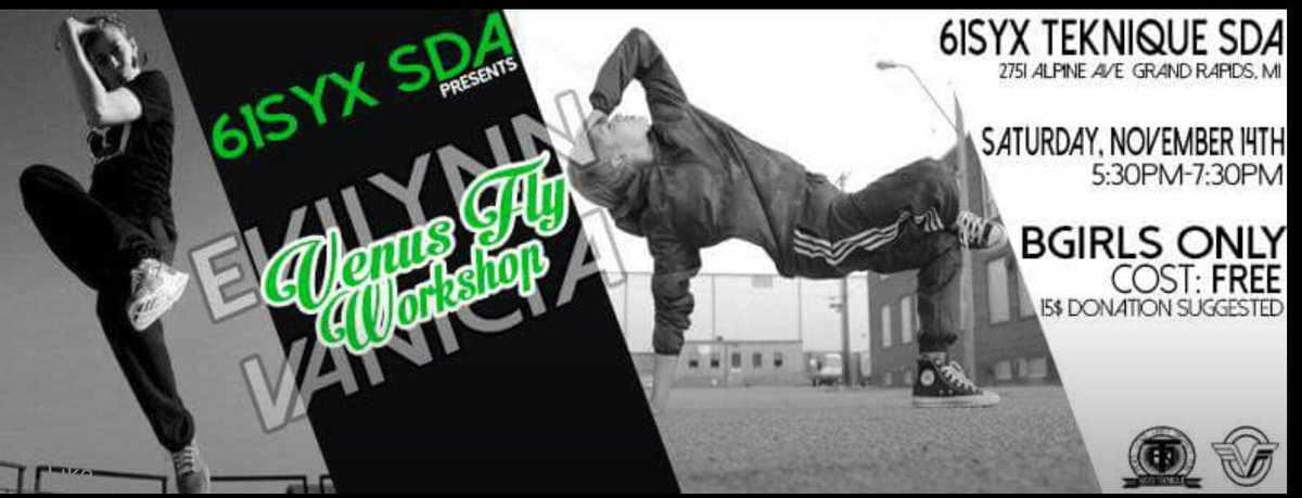 Tomorrow: Venus Fly Workshop grand rapids.  #bgirls #michigan #dance #bgirling #workshop facebook.com/events/1683444…