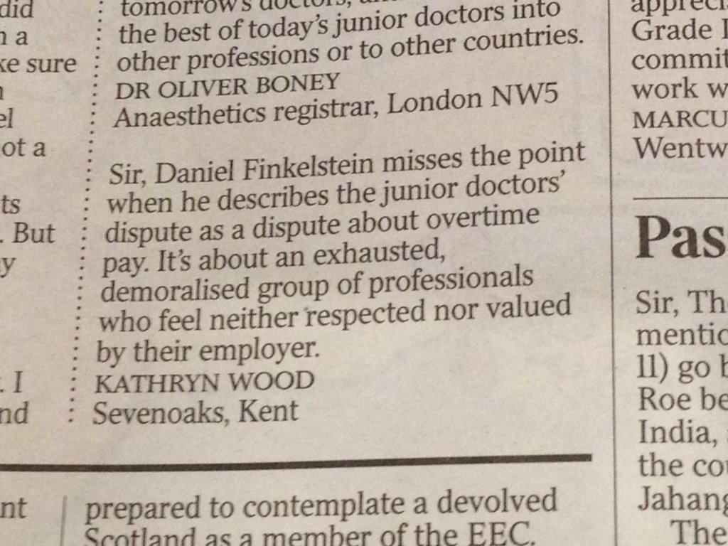 Dr_Ruth_W's tweet photo. My Mum responds to @Dannythefink in the @thetimes !! #legend #juniorcontract @TheBMA @JrDrsOLYH @MeetTheDrs https://t.co/XlEi4uLmXN