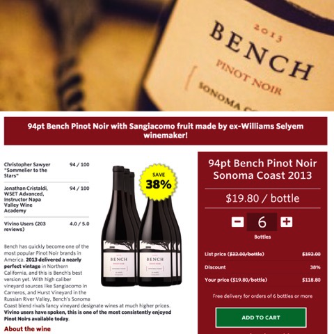 Honorewine's tweet photo. Bench Pinot 94 pts @vivino w/ shout outs to friends @bob_cabral @giacograpes @Williams_Selyem...it's a good Friday https://t.co/Yi674c8HTz