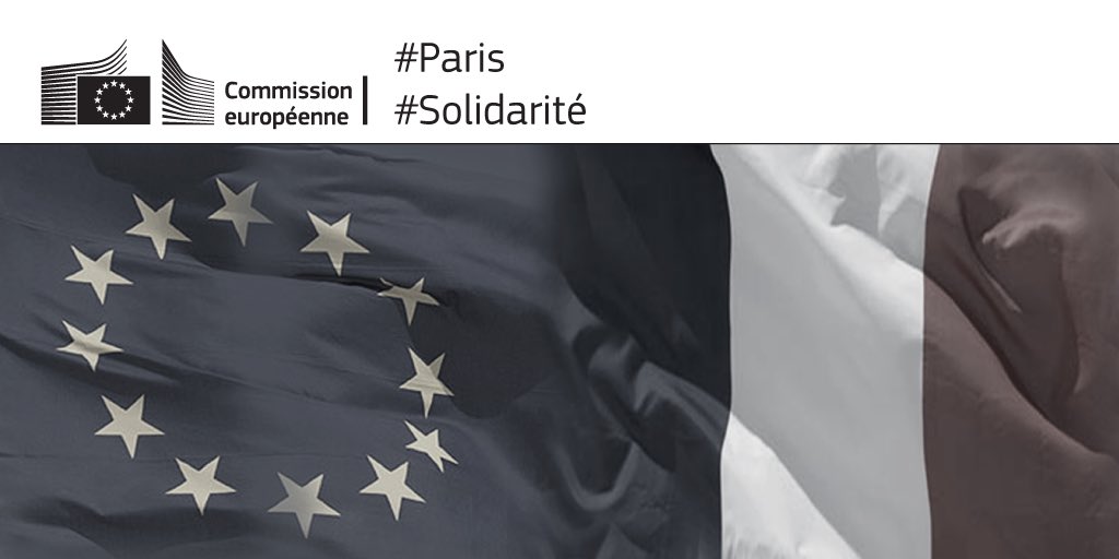 EU_Commission's tweet photo. Toutes nos pensées et notre solidarité avec la France et les Français. https://t.co/X7QtFUr0J3 #Paris https://t.co/ERR4cge53P