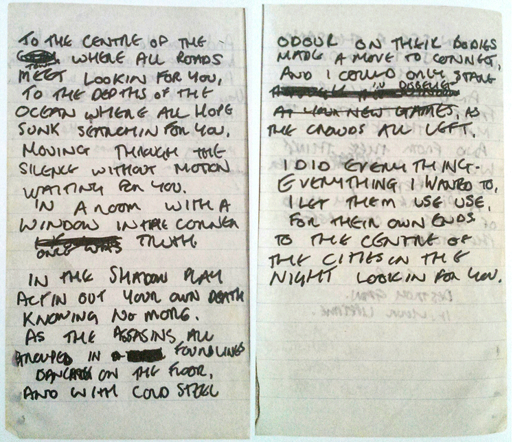 Joy Division’s 'Shadowplay' handwritten lyrics by Ian Curtis