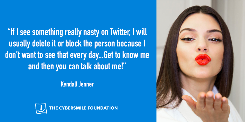 CybersmileHQ's tweet photo. Some great advice from @KendallJenner on #Cyberbullying. #BLOCKandDELETE! https://t.co/JdKazUO3ch