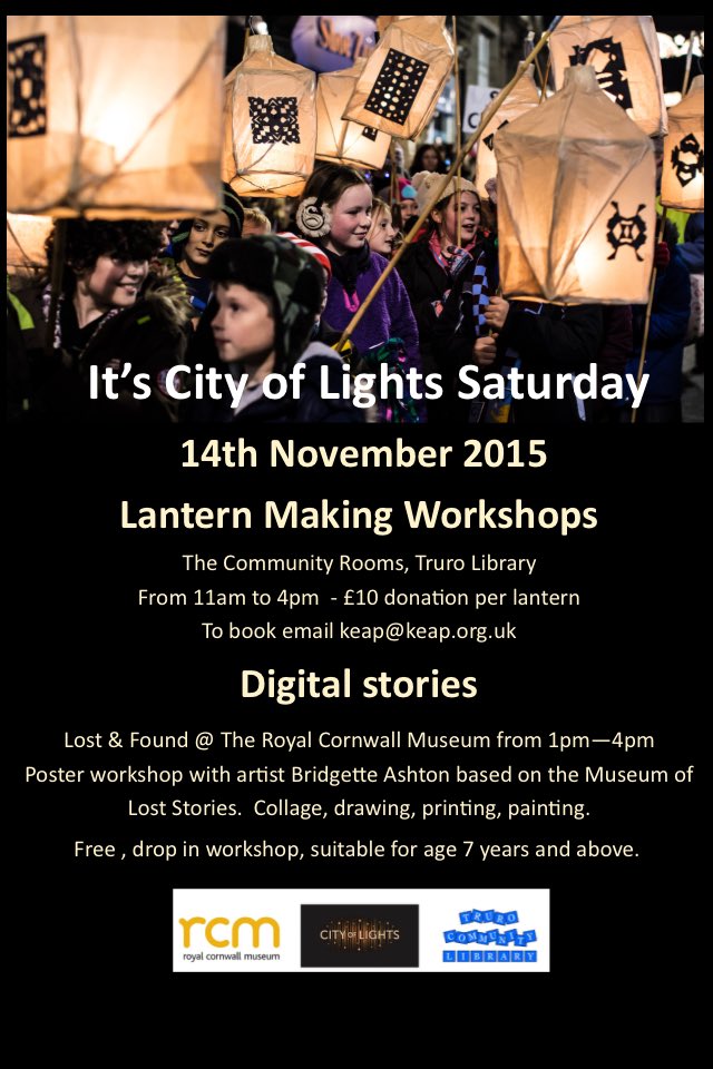 Trurocol's tweet photo. #YourCOL #saturday with workshops @Cornwall_Museum #TruroLibrary with #lantern makers &amp; @B_S_Ashton @ace_southwest https://t.co/zTAs6kqYg4