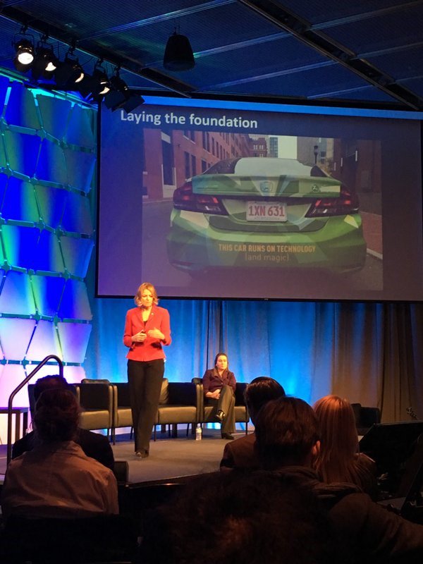 Zipcar's tweet image. Zipcar pres Kaye Ceille speaks about the future of shared automated vehicles at the @DisruptMobility Summit #dmo2015