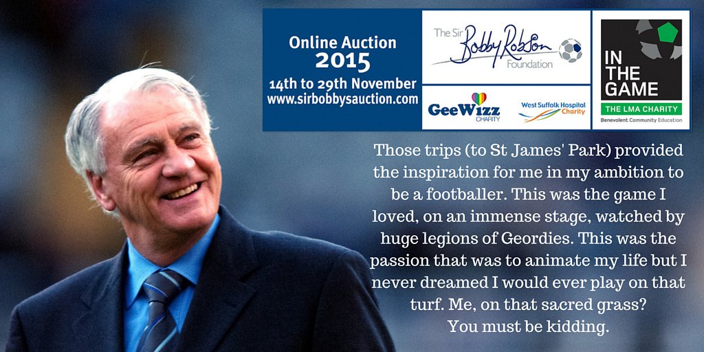 UCOnlineAuction's tweet photo. Today we proudly launch the Sir Bobby Online Auction. We will share quotes every day until 29/11 #NUFC @NUFC https://t.co/y9AzDblzbI