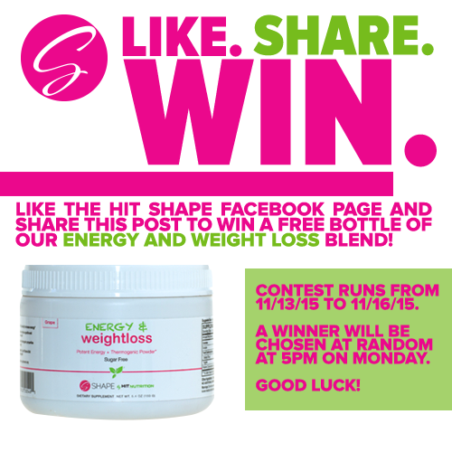 HitShape's tweet photo. Head over to our Facebook page at https://t.co/CdqGH01Nby and enter to win a free bottle of energy and weight loss! https://t.co/rILnj0gYvT