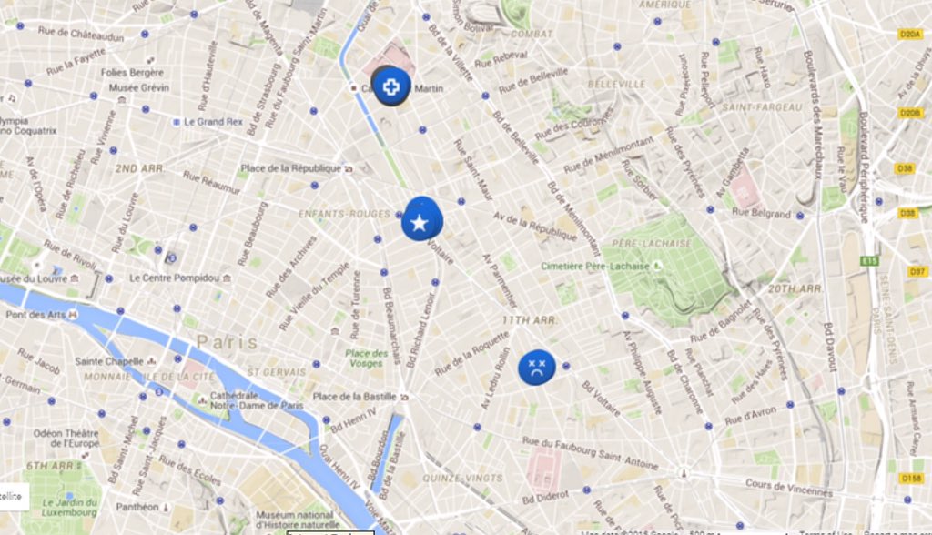 HistoryNeedsYou's tweet image. Three locations reported in #Parisattacks - hostage situation reported at the #Bataclan theatre - bottom dot