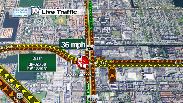 Crash on SR-826 SB at NW 103rd St. Speeds at 36mph #traffic #hialeahgardens @JeniseFernandez https://t.co/lLDKkxMKOo
