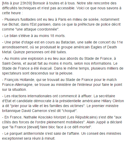lemondefr's tweet photo. Les dernières informations sur les #fusillades à Paris : https://t.co/qqbSkyCTw5 https://t.co/IYY85UbRSn
