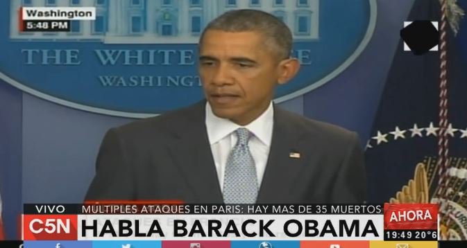 C5N's tweet photo. #AHORA: "Los atentados son atroces", dice @BarackObama, sobre los ataques en París https://t.co/wtX5itmAjv