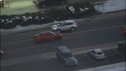 This red car leading <a href="/DenverPolice/">Denver Police Dept.</a> on a high-speed chase now. Switching our live stream:  thedenverchannel.com/live