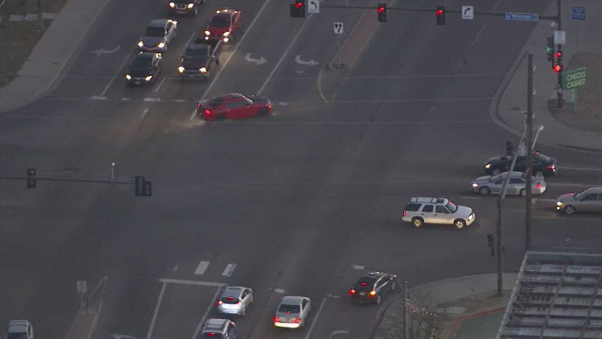 We can see sparks and smoke from one of the tires on the car leading the chase thedenverchannel.com/live
