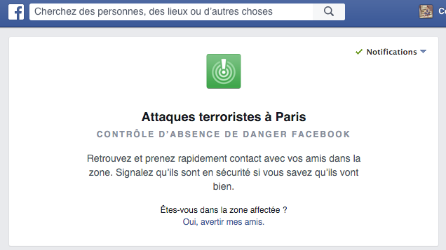 thecelinette's tweet photo. Bravo à @facebook qui a mis en place un statut "en sécurité" pour avertir ses proches #attentat https://t.co/PqoOLZKOUz