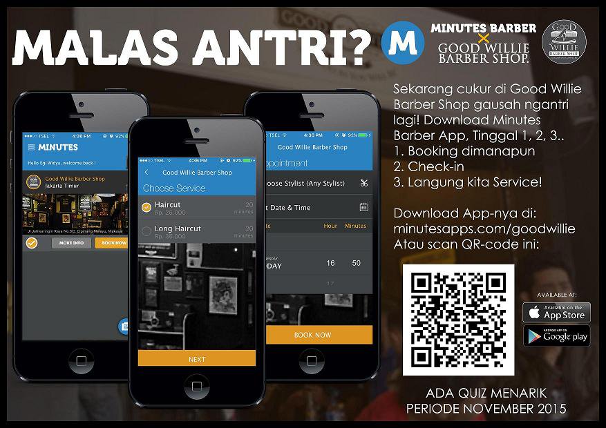 Yuk cukur, antrian sabii bro!! Download apps nya kalo malas ngantri di minutesbarber.com/goodwillie