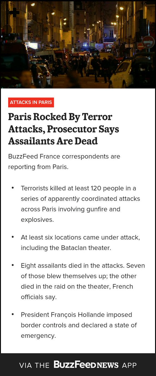 BuzzFeedNews's tweet photo. This is what we know about the deadly #ParisAttacks https://t.co/ey0o8q1gas https://t.co/Z6WKPDS3BF